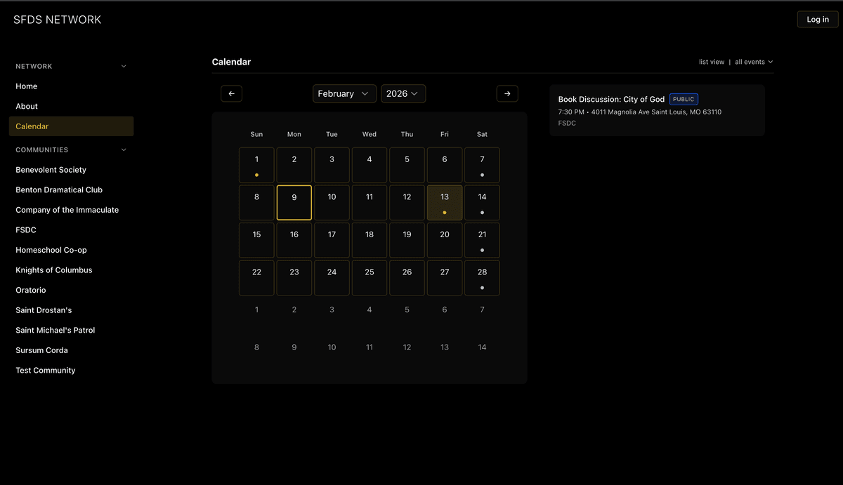 Events view on desktop