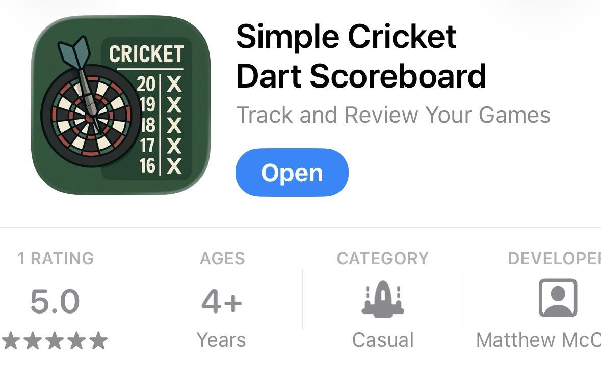 Simple Cricket Dart Scoreboard